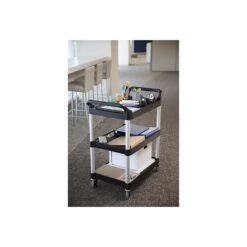 Rubbermaid 3-Shelf Plastic/Poly Mobile Utility Cart With Swivel Wheels, Black (FG342488BLA) -Prepa Furniture Shop sp43813093 s7