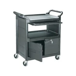 Rubbermaid 2-Shelf Plastic/Poly Mobile Utility Cart With Swivel Wheels, Black (FG345700BLA) -Prepa Furniture Shop sp43813099 s7
