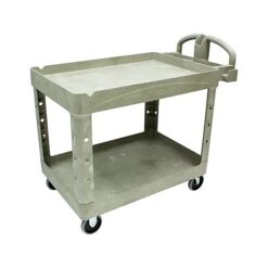 Rubbermaid 2-Shelf Plastic/Poly Mobile Utility Cart With Swivel Wheels, Beige (FG452088BEIG)