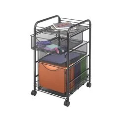 Safco Onyx Mesh Mobile File Cart With Lockable Wheels, Black (5213BL)