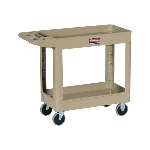 Rubbermaid 2-Shelf Plastic/Poly Mobile Utility Cart With Swivel Wheels, Beige (FG450088BEIG) 1 Rubbermaid 2-Shelf Plastic/Poly Mobile Utility Cart With Swivel Wheels, Beige (FG450088BEIG)
