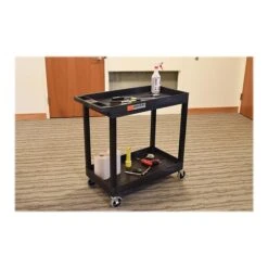 Luxor 2-Shelf Mixed Materials Mobile Utility Cart With Lockable Wheels, Black (EC11-B)