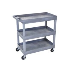 Luxor 3-Shelf Mixed Materials Mobile Utility Cart With Lockable Wheels, Gray (EC111-G)