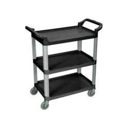 Luxor 3-Shelf Mixed Materials Mobile Serving Cart With Swivel Wheels, Black (SC12-B)