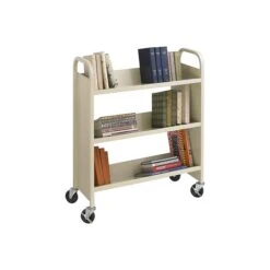 Safco 3-Shelf Metal Mobile Book Cart With Swivel Wheels, Sand (5358SA)