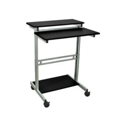 Luxor 2-Shelf Metal Mobile Presentation Cart With Lockable Wheels, Black/Gray (STANDUP-31.5-B)