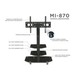 Mount-It! 3-Shelves Mobile TV Stand With Rolling Casters, Black (MI-870)