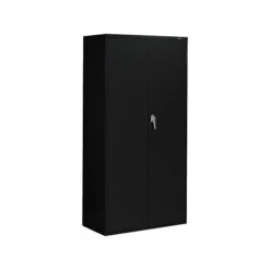 Global 9300 72" Steel Storage Cabinet With 4 Shelves, Black (9336-S72L-BLK)