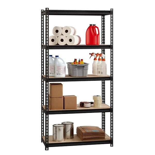 Iron Horse 2300 Lb. Rivet Series 5-Shelf Metal/Particle Board Shelving Unit, 36" W, Black (20992) 4 Iron Horse 2300 Lb. Rivet Series 5-Shelf Metal/Particle Board Shelving Unit, 36" W, Black (20992) - Image 4