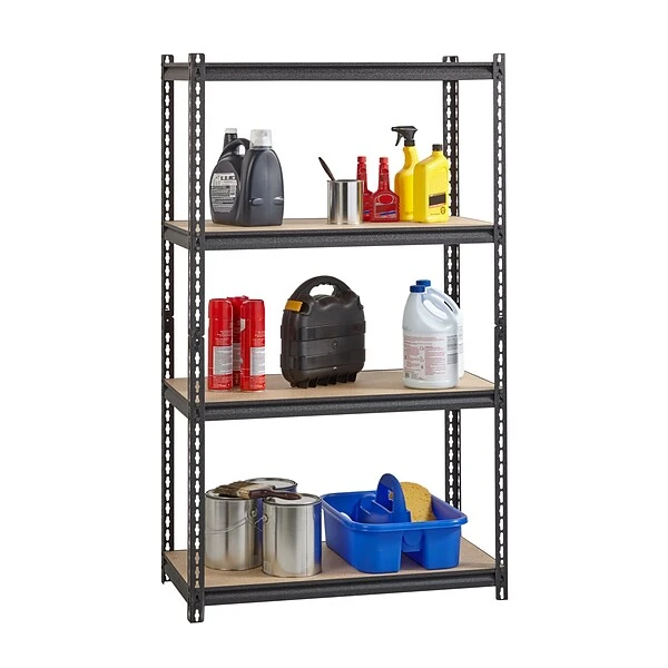Iron Horse 2300 Lb. Rivet Series 4-Shelf Metal/Particle Board Shelving Unit, 36" W, Black (20991) 3 Iron Horse 2300 Lb. Rivet Series 4-Shelf Metal/Particle Board Shelving Unit, 36" W, Black (20991) - Image 3