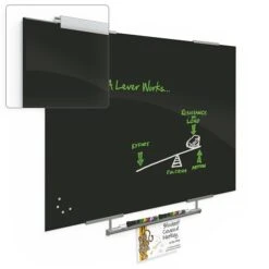 Best-Rite Visionary Magnetic Glass Dry Erase Whiteboard With Exo Tray System, 35.43" X 47.24", Black (84062-1X576)