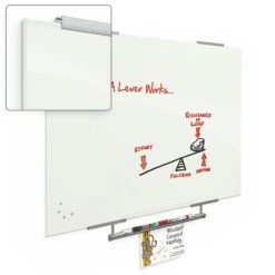 Best-Rite Visionary Magnetic Glass Dry Erase Whiteboard With Exo Tray System, 35.43" X 47.24", White (83844-1X576)