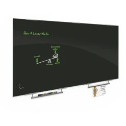Best-Rite Black Visionary Magnetic Glass Dry Erase Whiteboard With Exo Tray System, 47.24" X 94.49", Black (84065-2X576)