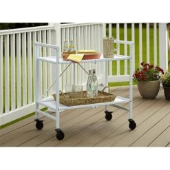 COSCO Outdoor Living INTELLIFIT Outdoor Or Indoor Folding Serving Cart With 2 Shelves, White (87602WHT1E) -Prepa Furniture Shop sp60784812 s7