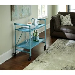 COSCO Outdoor Living INTELLIFIT Outdoor Or Indoor Folding Serving Cart With 2 Shelves, Teal (87602TEA1E) -Prepa Furniture Shop sp60784816 s7