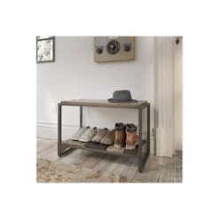 Bush Furniture Refinery 20.71" Shoe Storage Bench, Rustic Gray/Charred Brown (RFS232RG-03)