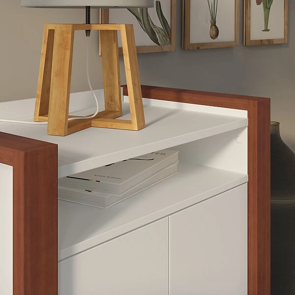 Kathy Ireland® Home By Bush Furniture Voss 31.75" Storage Cabinet With 1 Shelf, Cotton White/Serene Cherry (OSS129WC2-03) 2 Kathy Ireland® Home By Bush Furniture Voss 31.75" Storage Cabinet With 1 Shelf, Cotton White/Serene Cherry (OSS129WC2-03) - Image 2