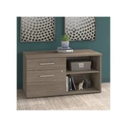 Bush Business Furniture Office 500 23.2" Storage Cabinet With Two Shelves, Modern Hickory (OFS145MH)