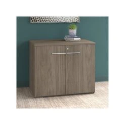 Bush Business Furniture Office 500 29.82" Storage Cabinet With Two Shelves, Modern Hickory (OFS136MHSU)