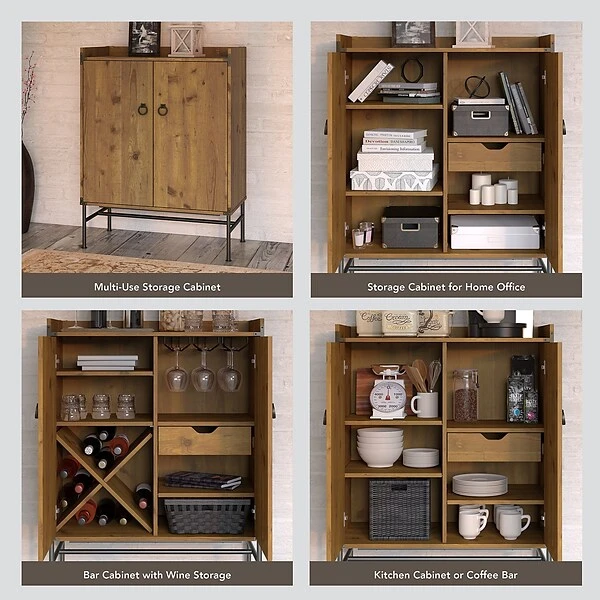 Kathy Ireland® Home By Bush Furniture Ironworks 42"H Storage Cabinet With Doors, Vintage Golden Pine (KI50109-03) 2 Kathy Ireland® Home By Bush Furniture Ironworks 42"H Storage Cabinet With Doors, Vintage Golden Pine (KI50109-03) - Image 2