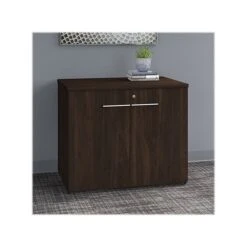 Bush Business Furniture Office 500 29.82" Storage Cabinet With 2 Shelves, Black Walnut (OFS136BWSU)